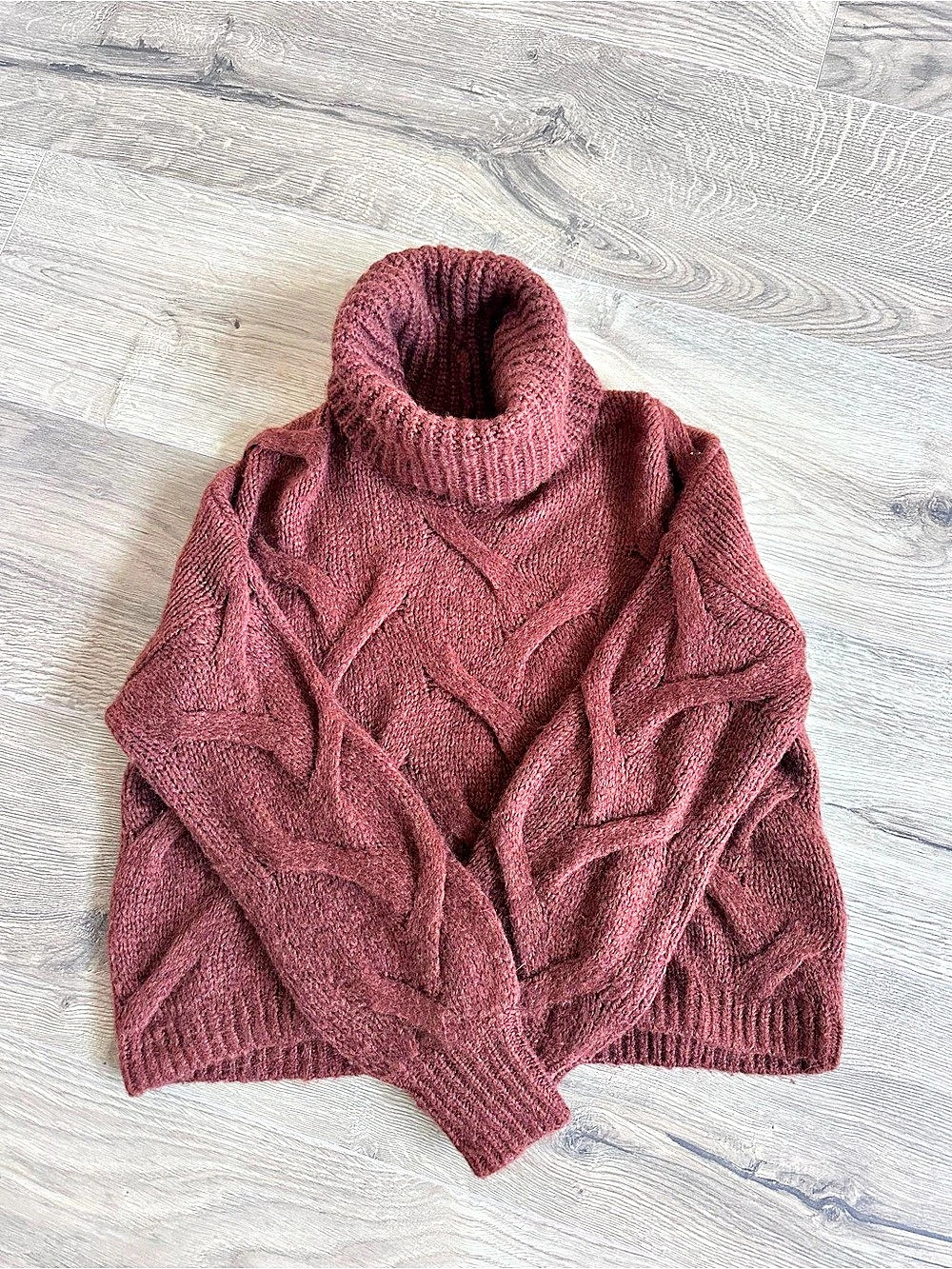 Madewell Cable Knit Turtleneck Sweater Burgundy Wool Blend XXS